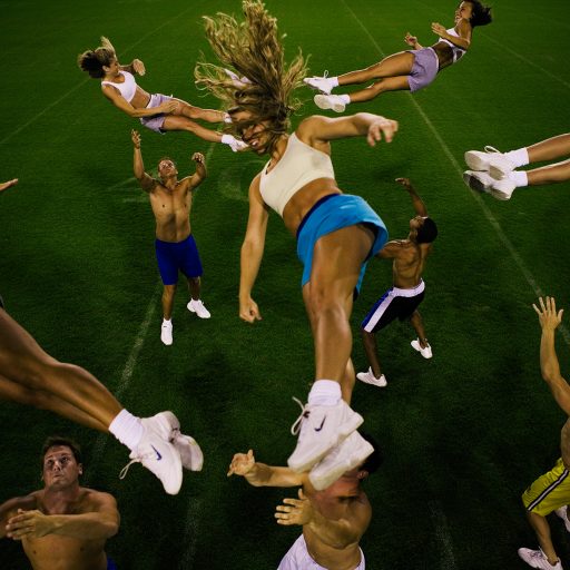 Members of the University of Kentucky cheerleading squad practicing their routine on their Lexington campus grounds in Kentucky, United States, Aug. 23, 2005. There are an estimated 3 million cheerleaders in the U.S. and cheerleading is a staple of American high school and collegiate sports. The University of Kentucky cheerleading squad is the best in the country; the team has won the national championships 14 times in the past 20 years.

Photo by: Joachim Ladefoged / VII